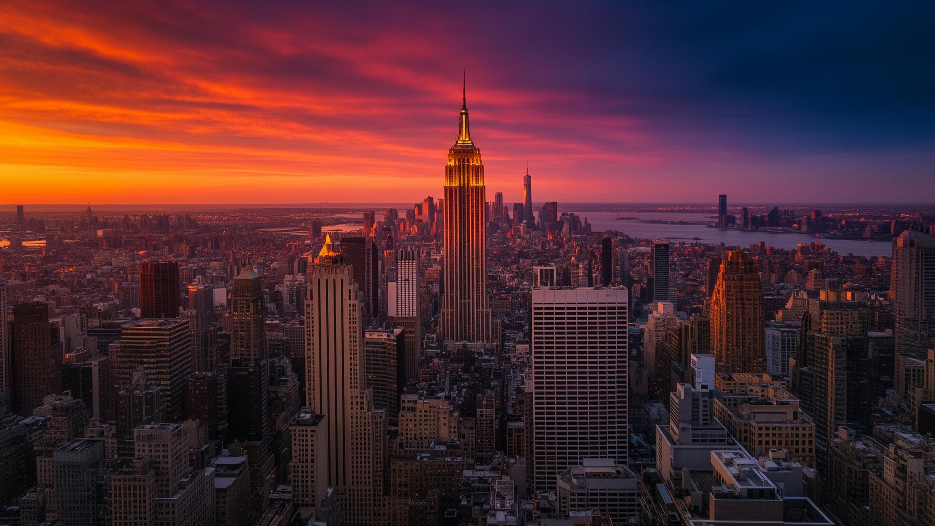 Manhattan skyline at sunset